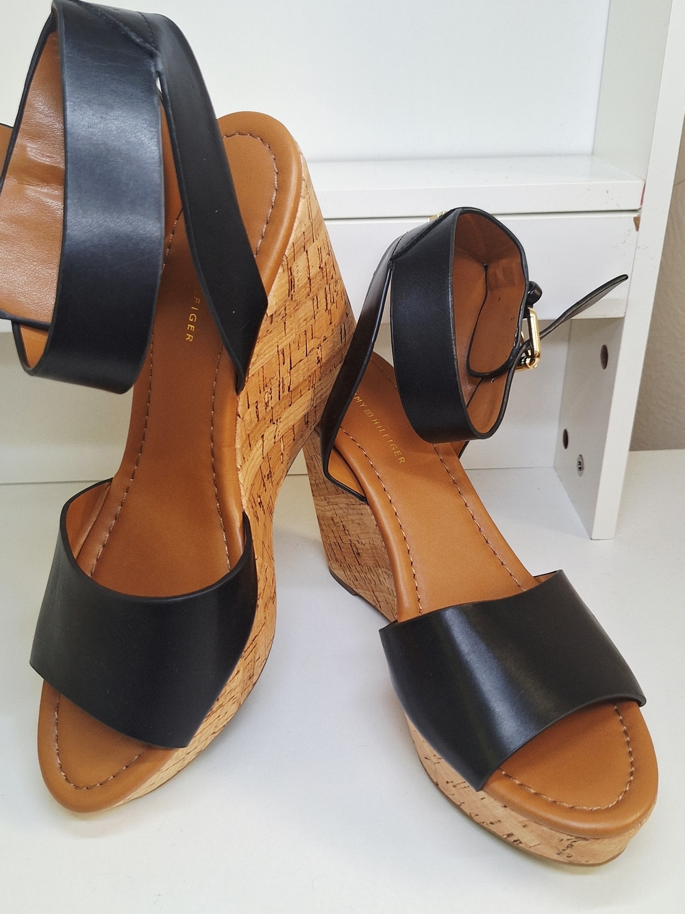 Tommy HHilfiger Women’s Black Cork Wedge Sandals